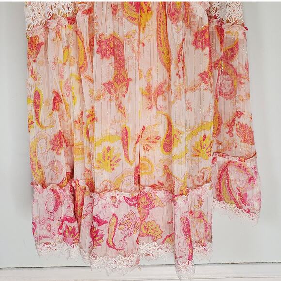 Rococo Sand Candy Dress Paisley Print Maxi Dress Chiffon Lace Pink Size Medium - Picture 9 of 12